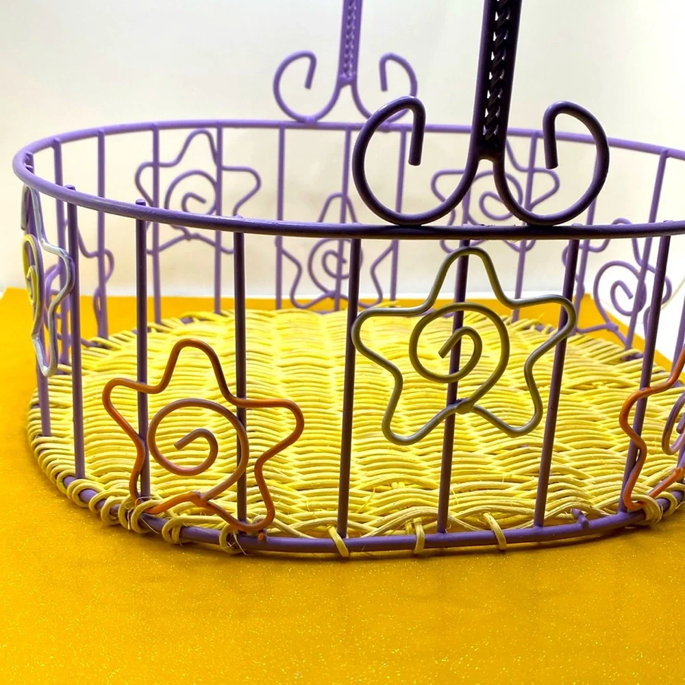 Easter Basket Light Purple Metal Woven Wicker With Spiral Star Design